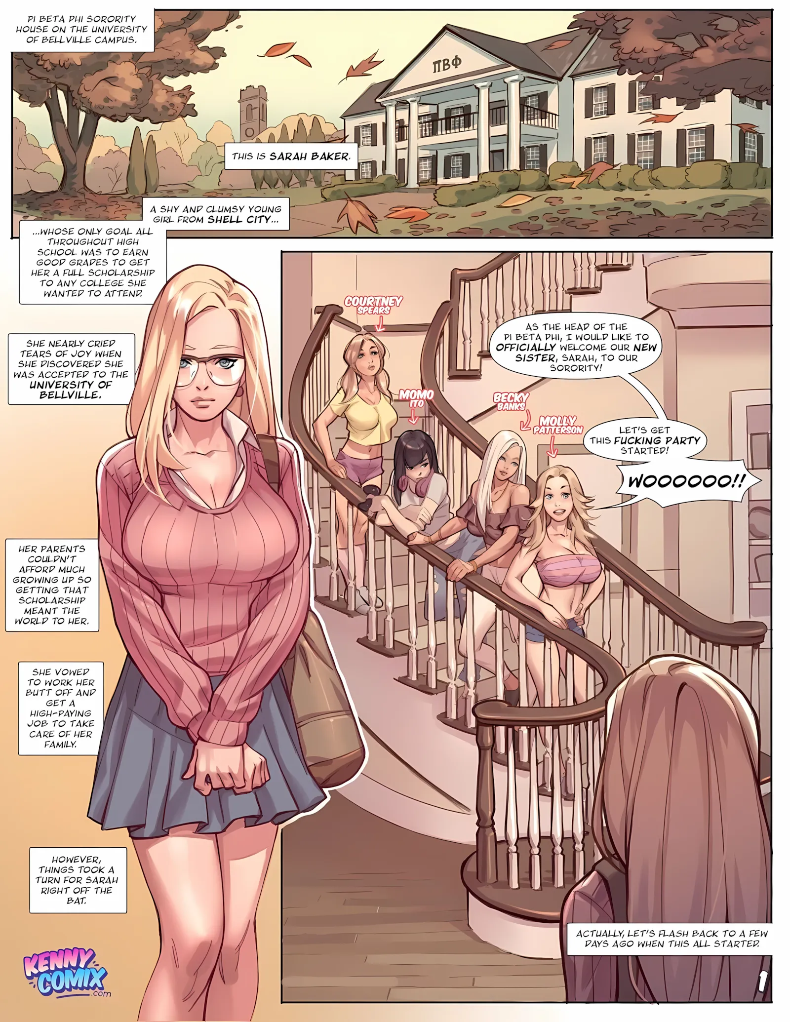 Naughty Sorority- The New Pledge [Kennycomix], 1. Naughty Sorority- The New Pledge (Voidwave), page 2 of 18